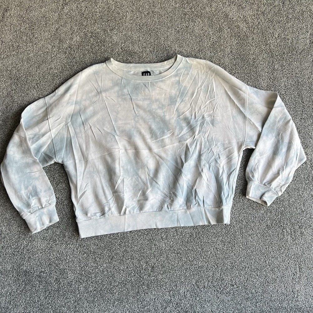 GAP Women’s M Tie Dye Crewneck Sweatshirt Blue White Pullover Casual